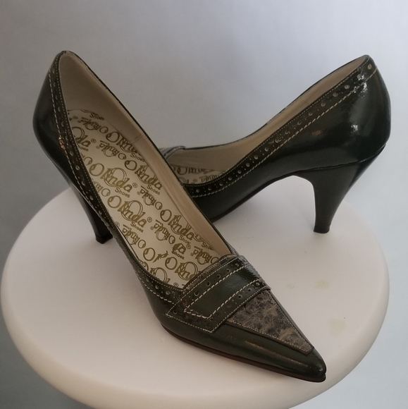 Olinda Shoes - Olinda Olive Green Leather Pump Size 6M